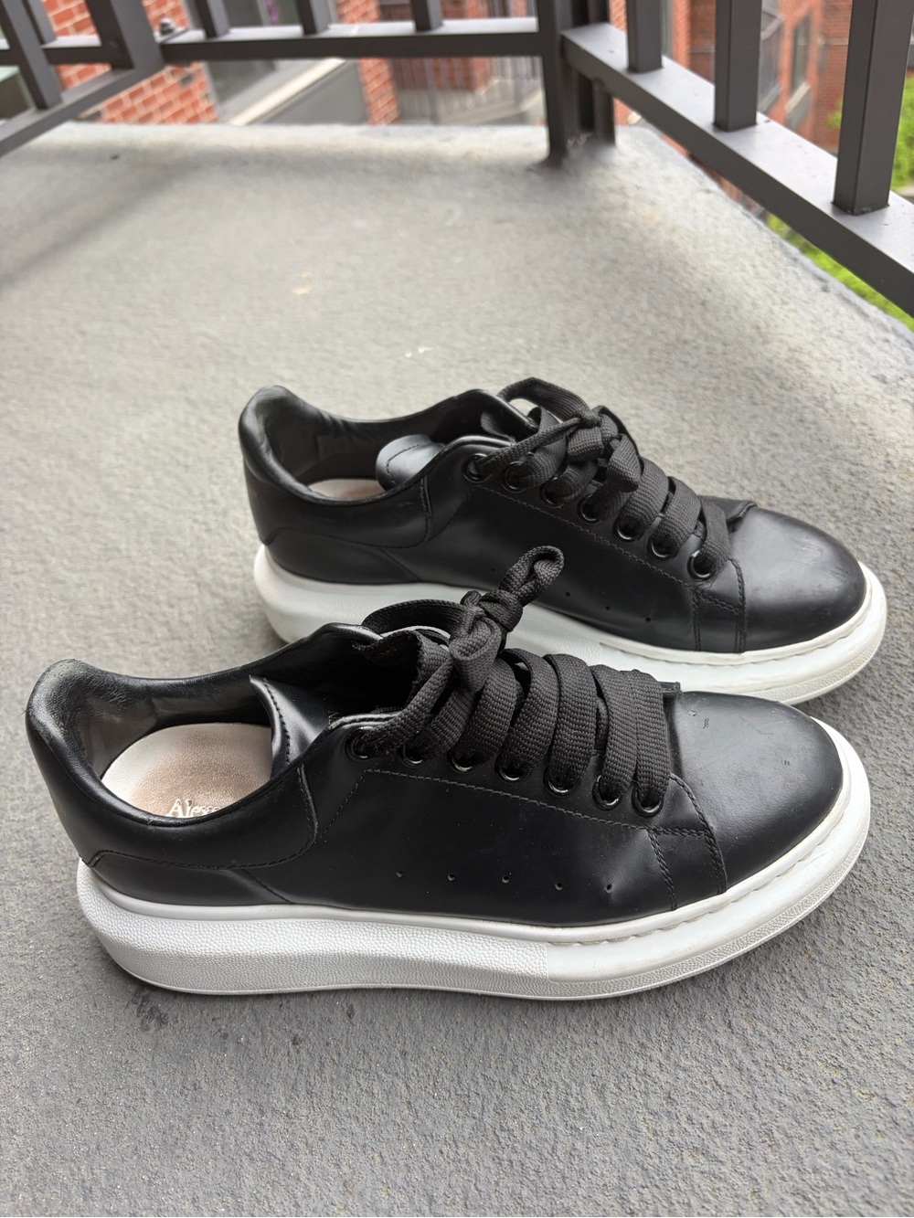 Alexander McQueen Black Leather Platform Sneakers with White Soles